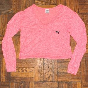 PINK Pink soft long sleeve top with chest strings
